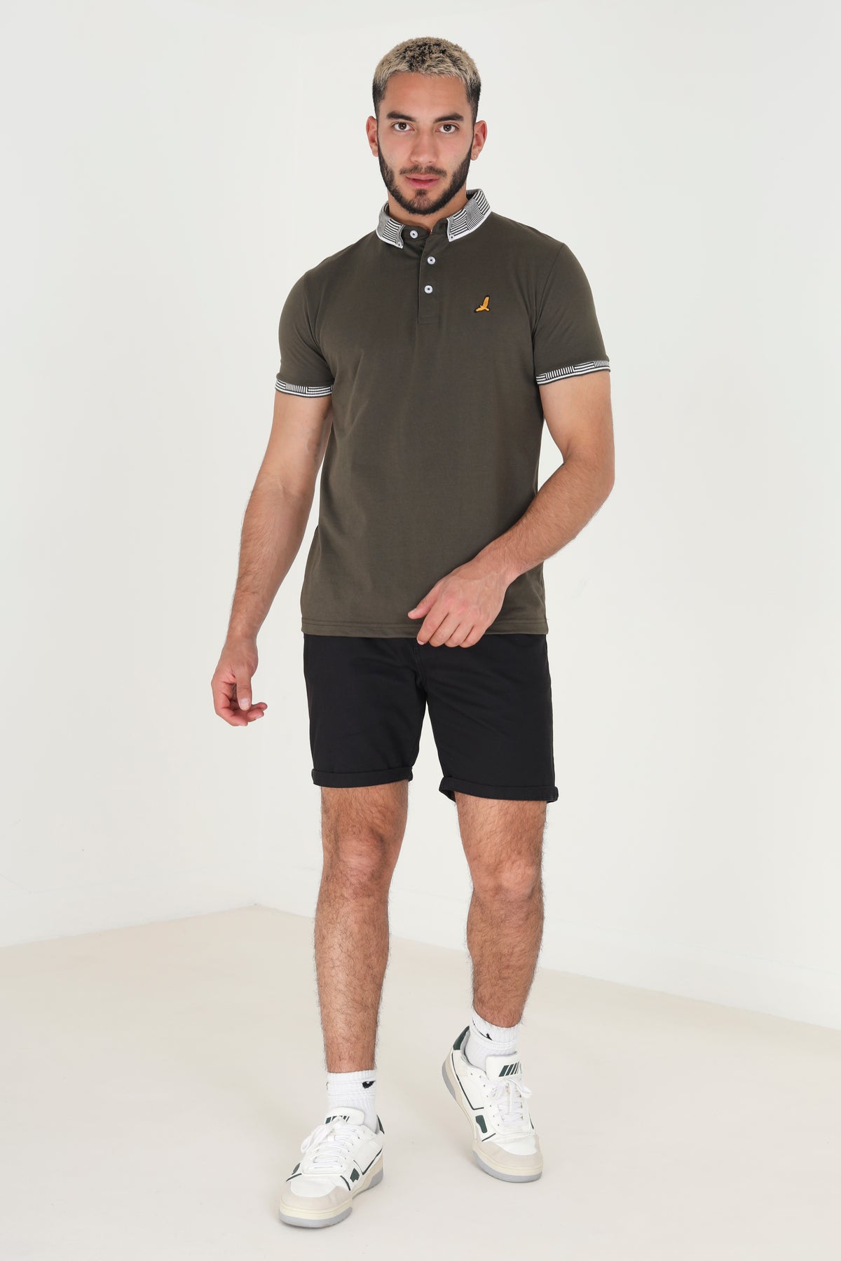 Brave Soul Khaki Short Sleeve Jacquard Collar Jersey Polo Shirt - Khaki Image 3