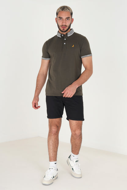 Brave Soul Khaki Short Sleeve Jacquard Collar Jersey Polo Shirt - Khaki Image 3