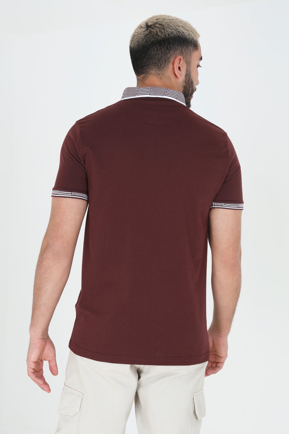 Brave Soul Burgundy Short Sleeve Jacquard Collar Jersey Polo Shirt - Burgundy Image 2