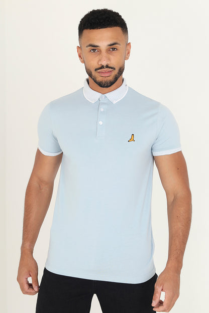 Brave Soul Pale Blue Short Sleeve Jacquard Collar Jersey Polo Shirt - Pale Blue Image 1