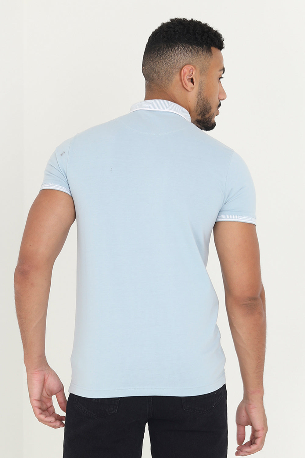 Brave Soul Pale Blue Short Sleeve Jacquard Collar Jersey Polo Shirt - Pale Blue Image 2