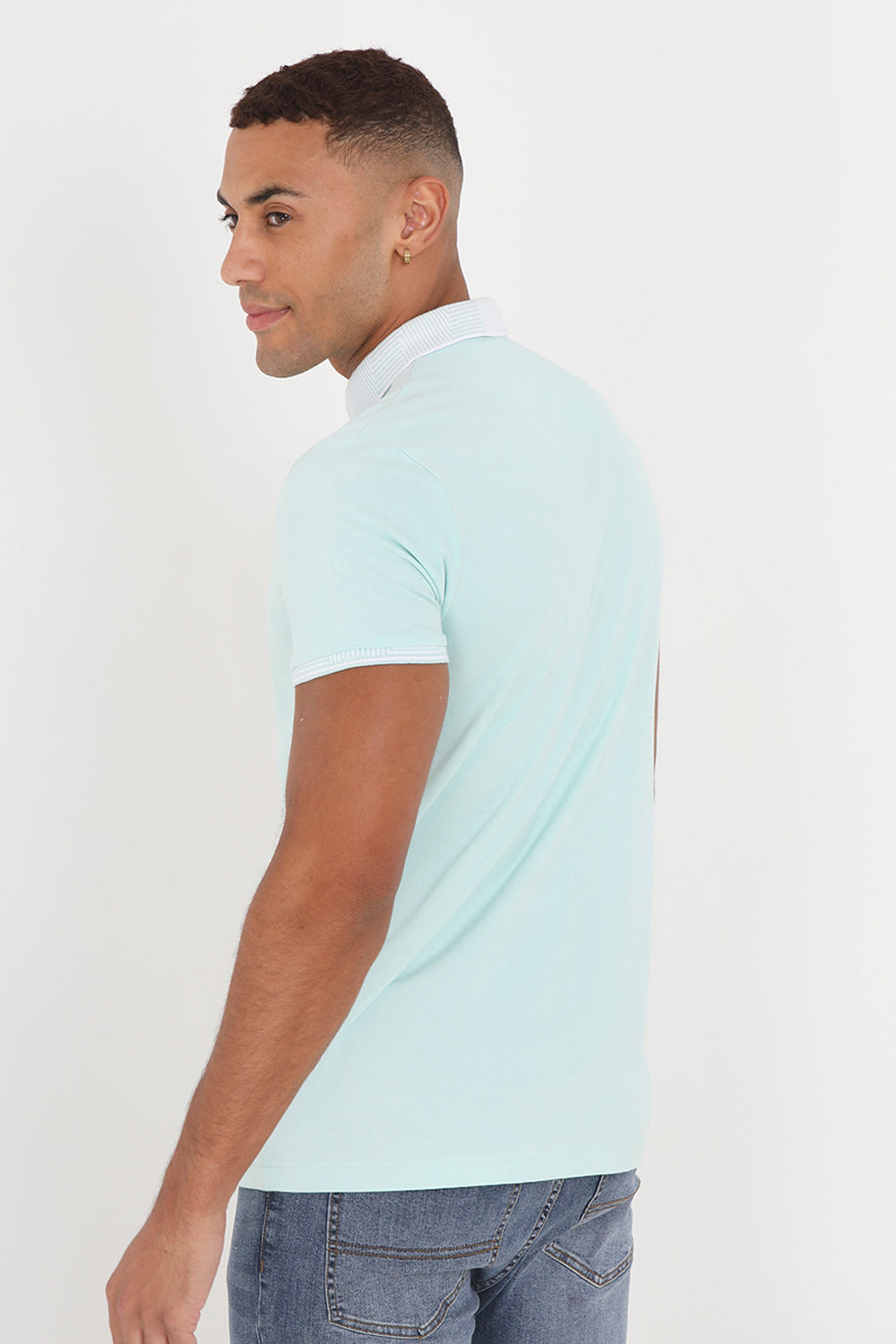 Brave Soul Light Green Short Sleeve Jacquard Collar Jersey Polo Shirt - Light Green Image 2