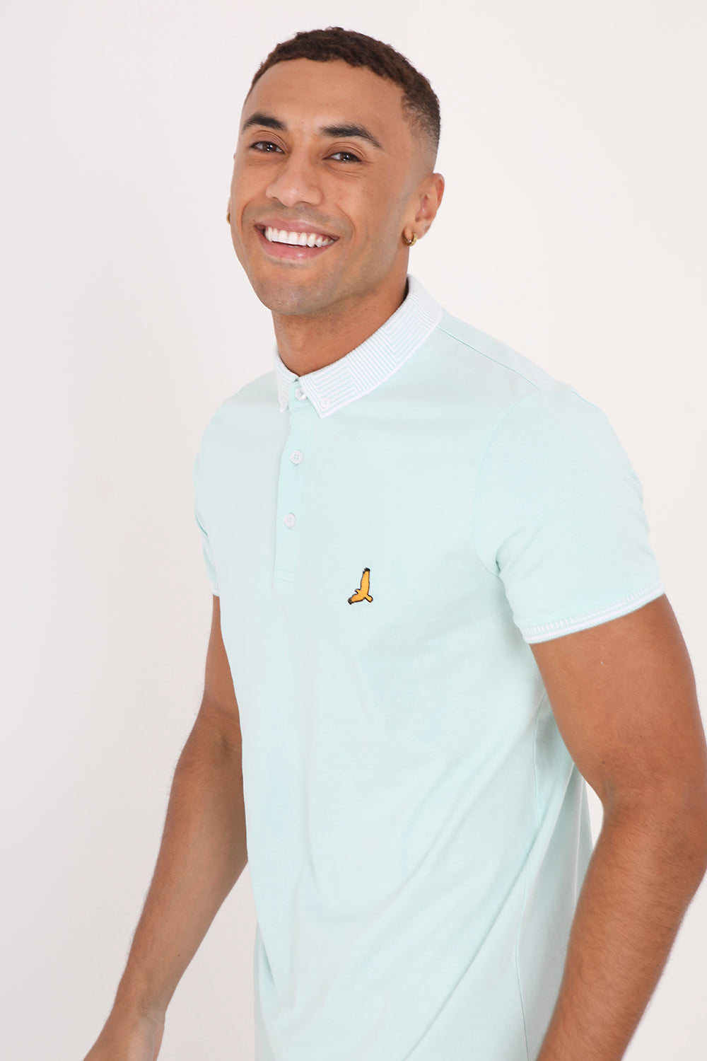 Brave Soul Light Green Short Sleeve Jacquard Collar Jersey Polo Shirt - Light Green Image 3