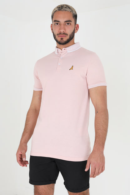 Brave Soul Pink Short Sleeve Jacquard Collar Jersey Polo Shirt - Pink Image 1