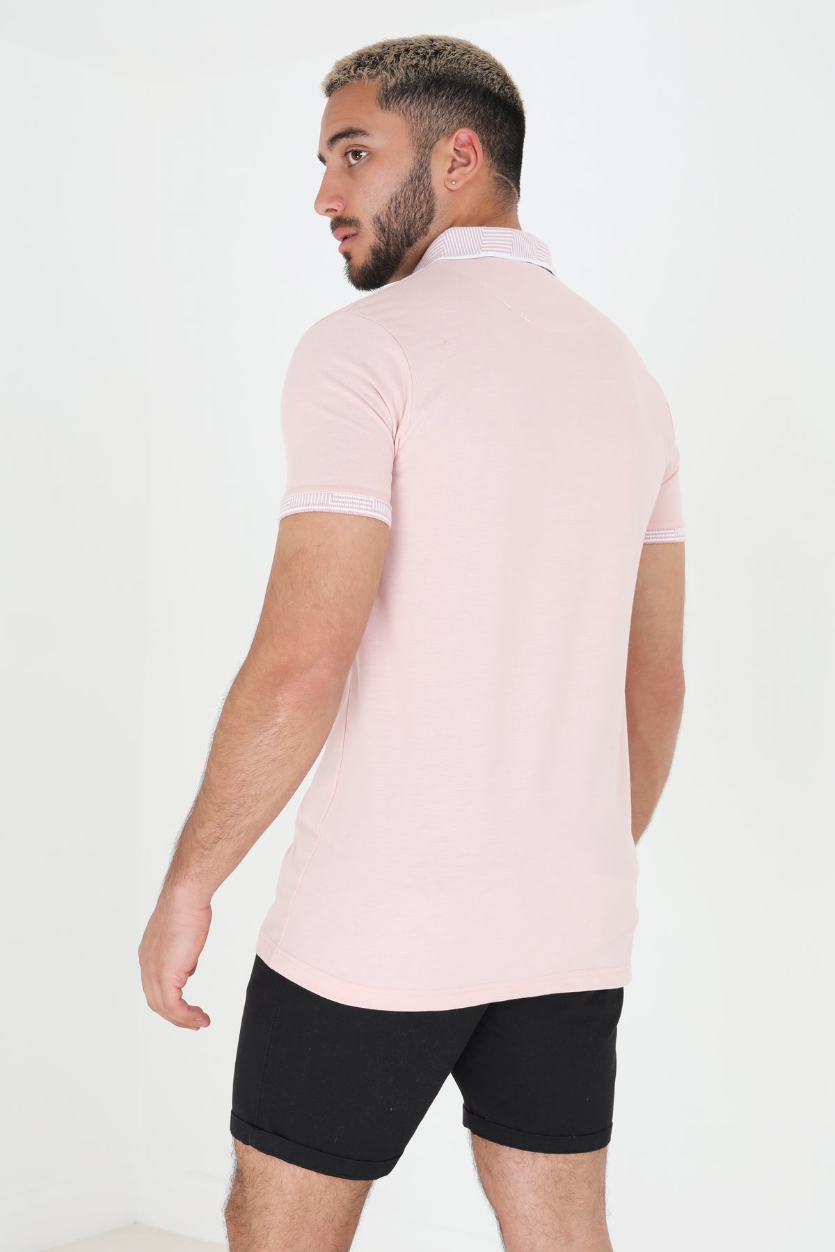Brave Soul Pink Short Sleeve Jacquard Collar Jersey Polo Shirt - Pink Image 2