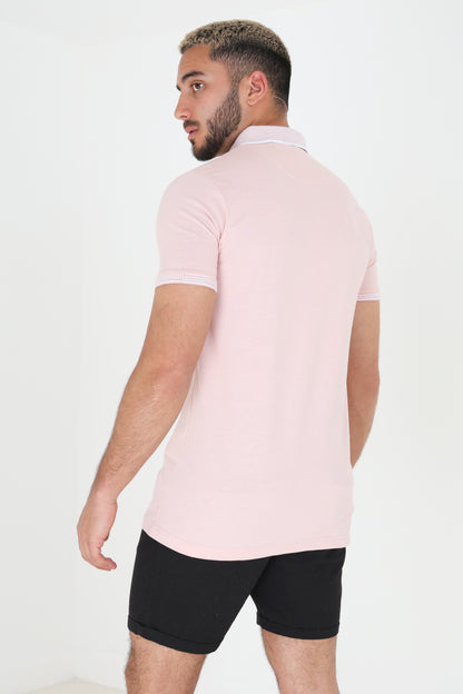 Brave Soul Pink Short Sleeve Jacquard Collar Jersey Polo Shirt - Pink Image 2
