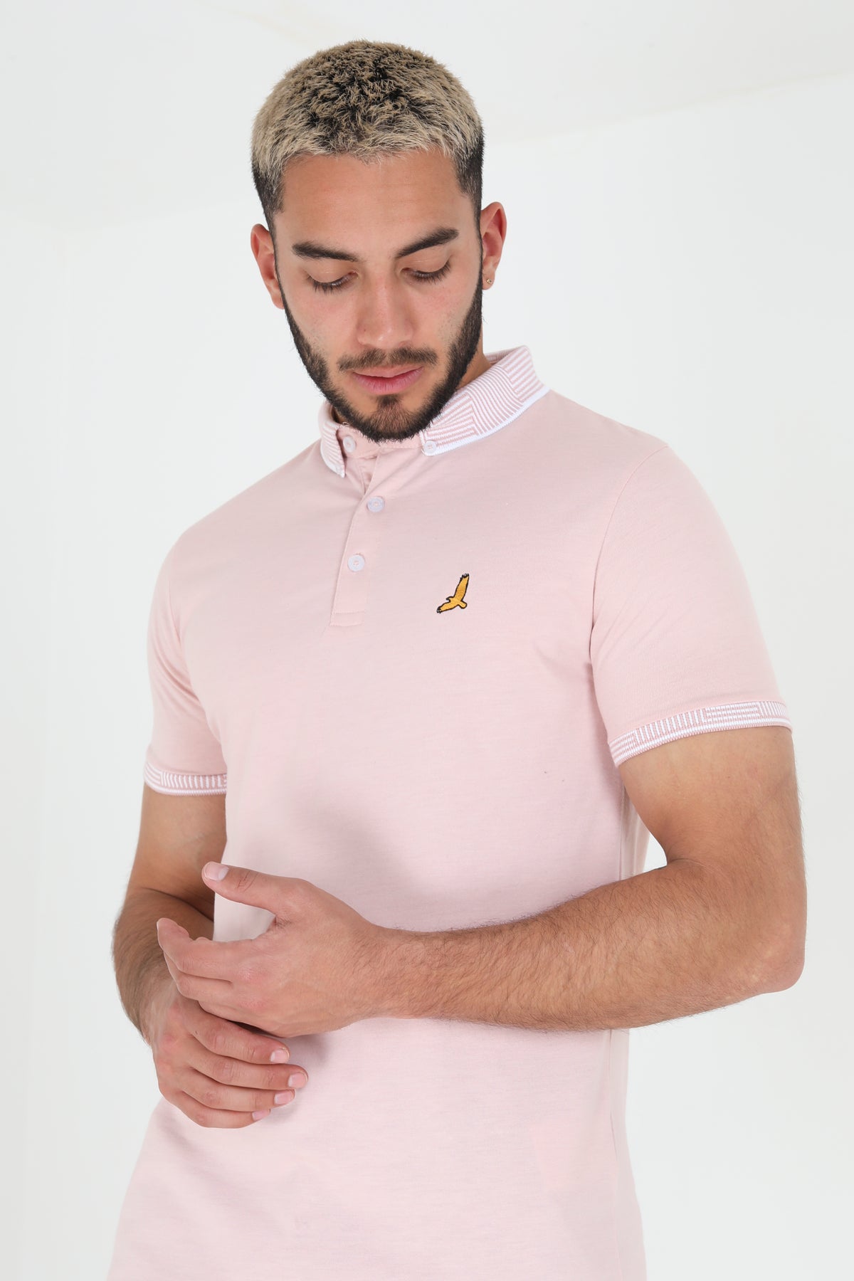Brave Soul Pink Short Sleeve Jacquard Collar Jersey Polo Shirt - Pink Image 3