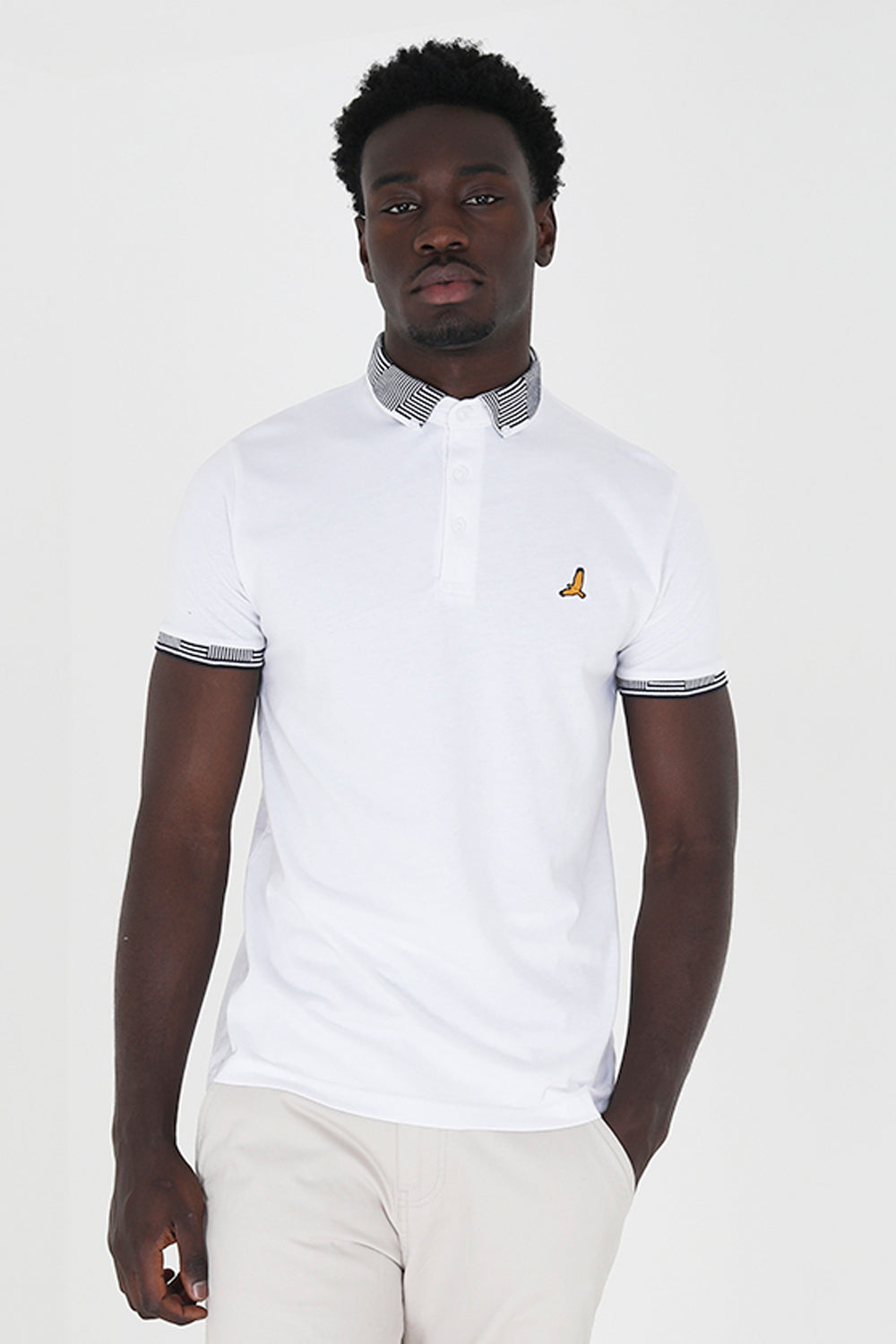 Brave Soul White Short Sleeve Jacquard Collar Jersey Polo Shirt - White Image 1