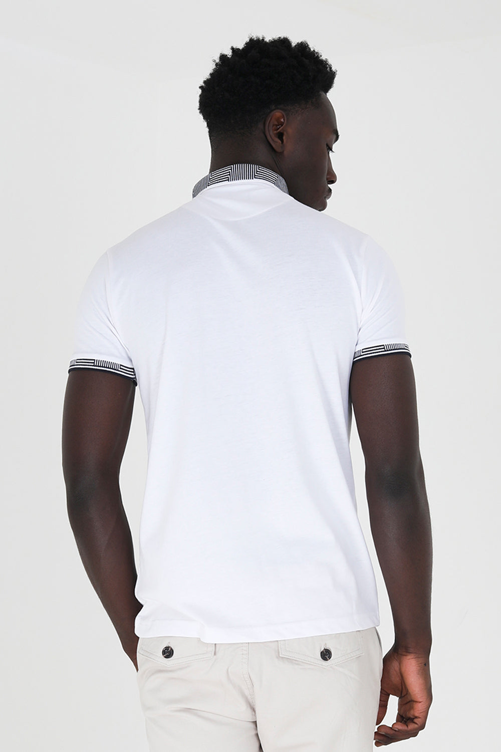 Brave Soul White Short Sleeve Jacquard Collar Jersey Polo Shirt - White Image 2