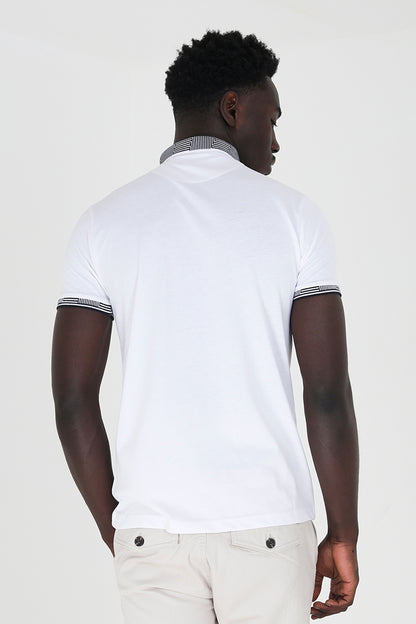 Brave Soul White Short Sleeve Jacquard Collar Jersey Polo Shirt - White Image 2