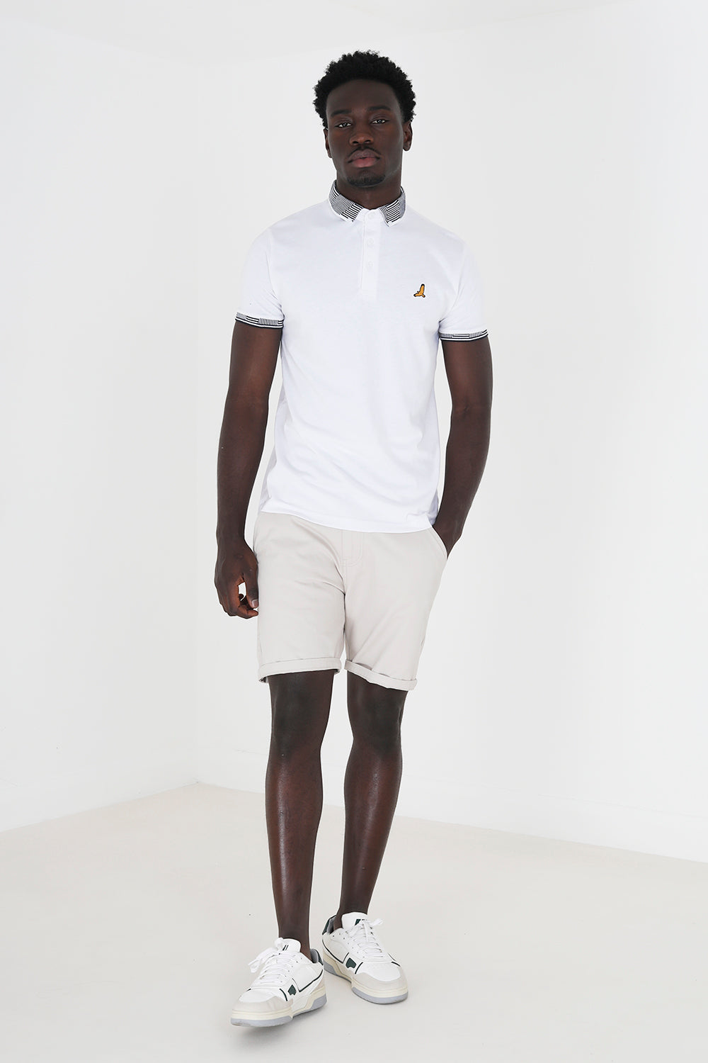 Brave Soul White Short Sleeve Jacquard Collar Jersey Polo Shirt - White Image 3