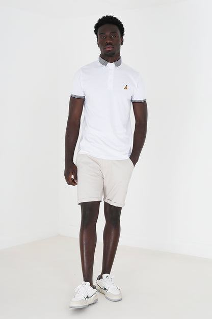 Brave Soul White Short Sleeve Jacquard Collar Jersey Polo Shirt - White Image 3