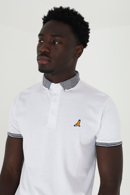 Brave Soul White Short Sleeve Jacquard Collar Jersey Polo Shirt - White Image 4