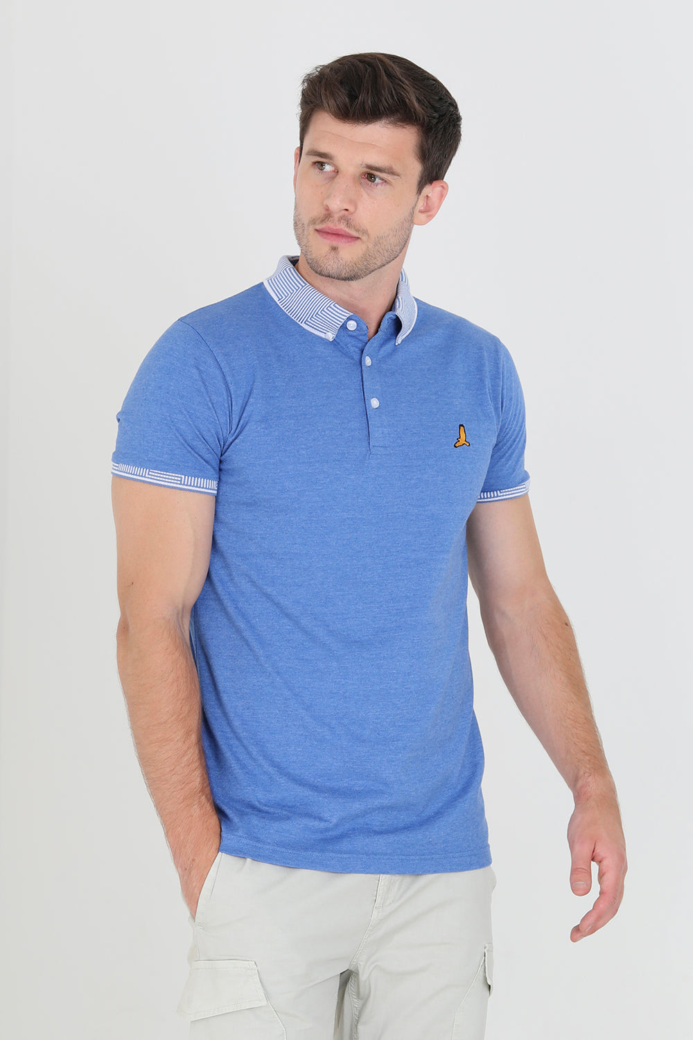 Brave Soul Light Blue Short Sleeve Jacquard Collar Jersey Polo Shirt - Light Blue Image 1