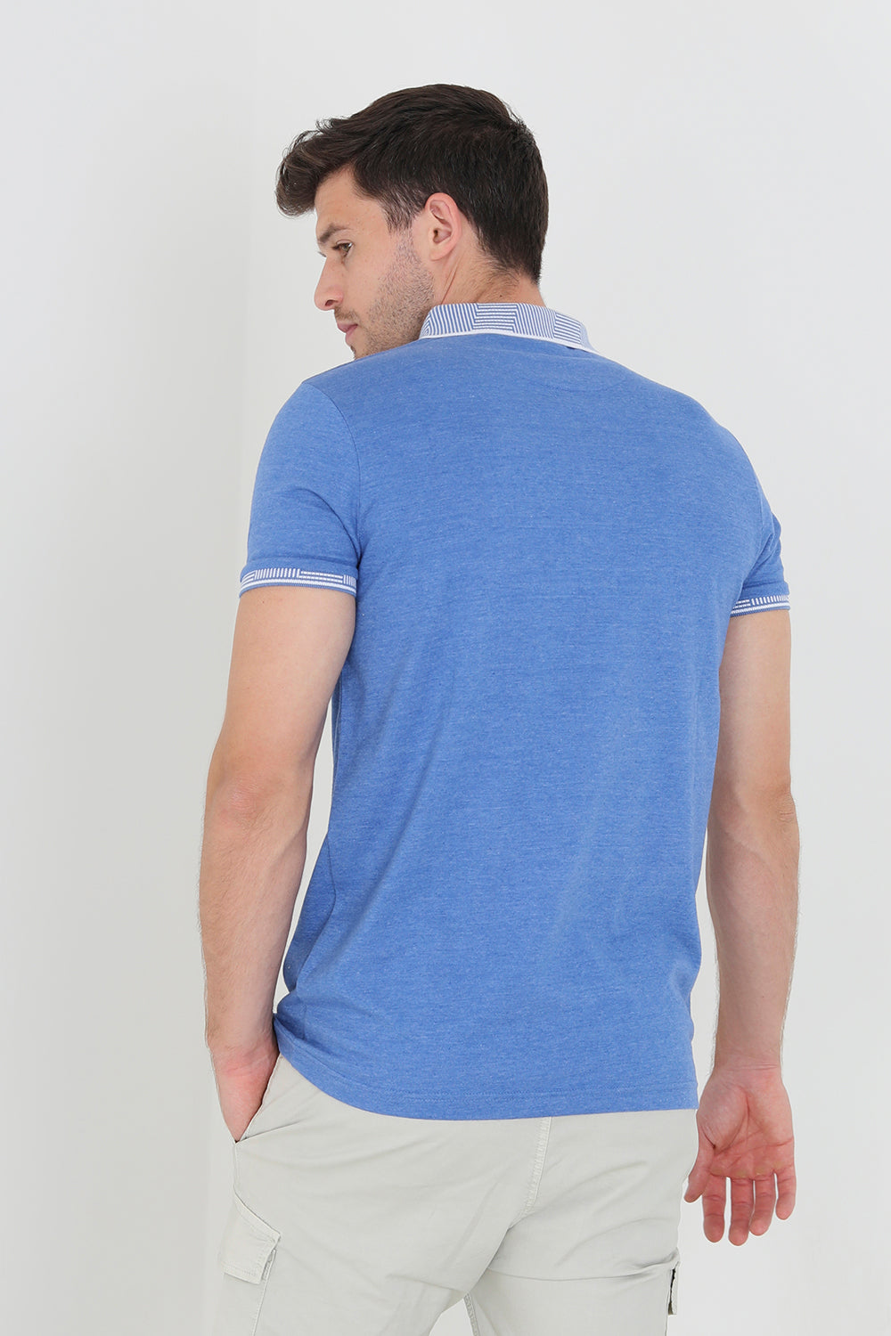 Brave Soul Light Blue Short Sleeve Jacquard Collar Jersey Polo Shirt - Light Blue Image 2