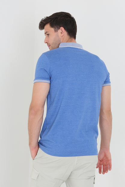 Brave Soul Light Blue Short Sleeve Jacquard Collar Jersey Polo Shirt - Light Blue Image 2