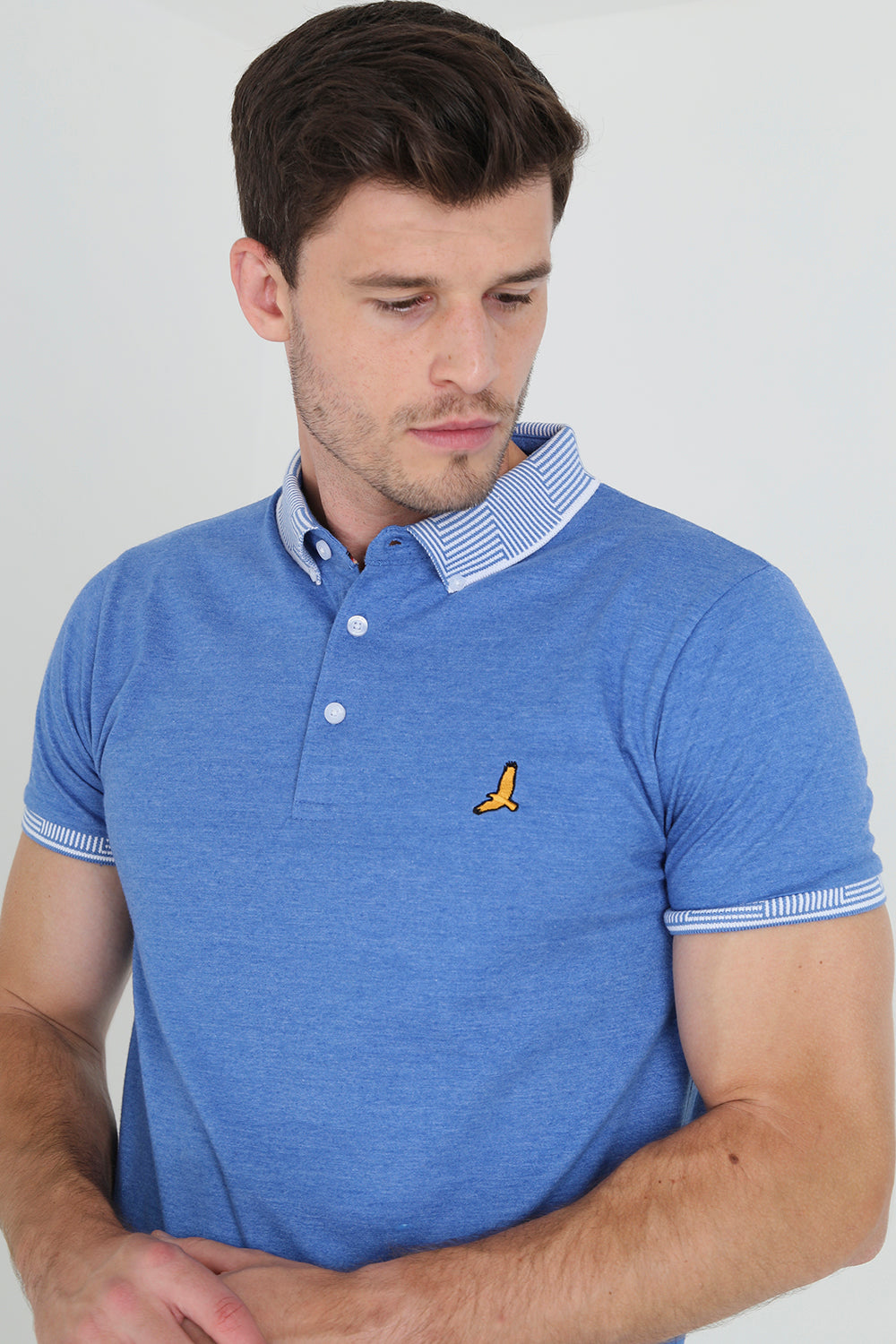Brave Soul Light Blue Short Sleeve Jacquard Collar Jersey Polo Shirt - Light Blue Image 3