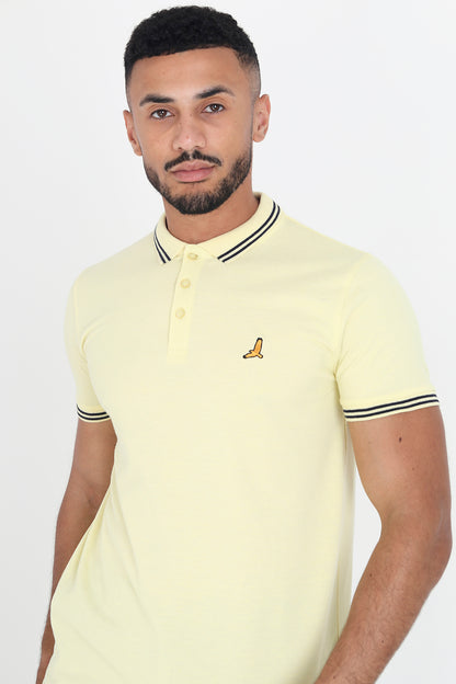 Brave Soul Yellow Short Sleeve Pique Polo Shirt With Contrast Tipping - Yellow Image 3