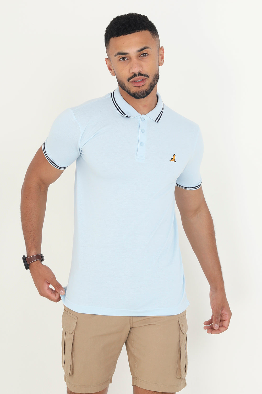 Brave Soul Pale Blue Short Sleeve Pique Polo Shirt With Contrast Tipping - Pale Blue Image 1