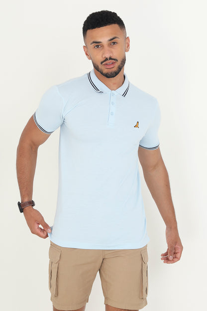 Brave Soul Pale Blue Short Sleeve Pique Polo Shirt With Contrast Tipping - Pale Blue Image 1