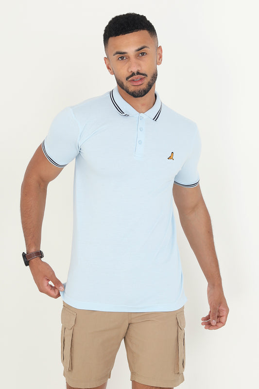 Brave Soul Pale Blue Short Sleeve Pique Polo Shirt With Contrast Tipping - Pale Blue Image 1