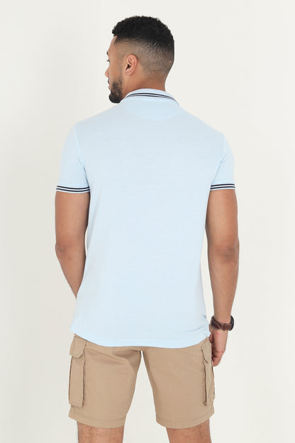 Brave Soul Pale Blue Short Sleeve Pique Polo Shirt With Contrast Tipping - Pale Blue Image 2