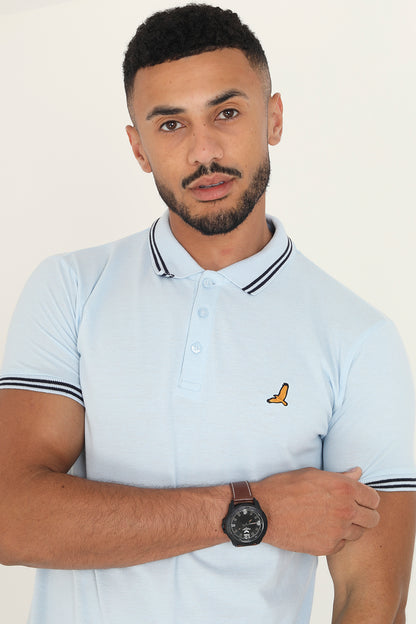 Brave Soul Pale Blue Short Sleeve Pique Polo Shirt With Contrast Tipping - Pale Blue Image 3