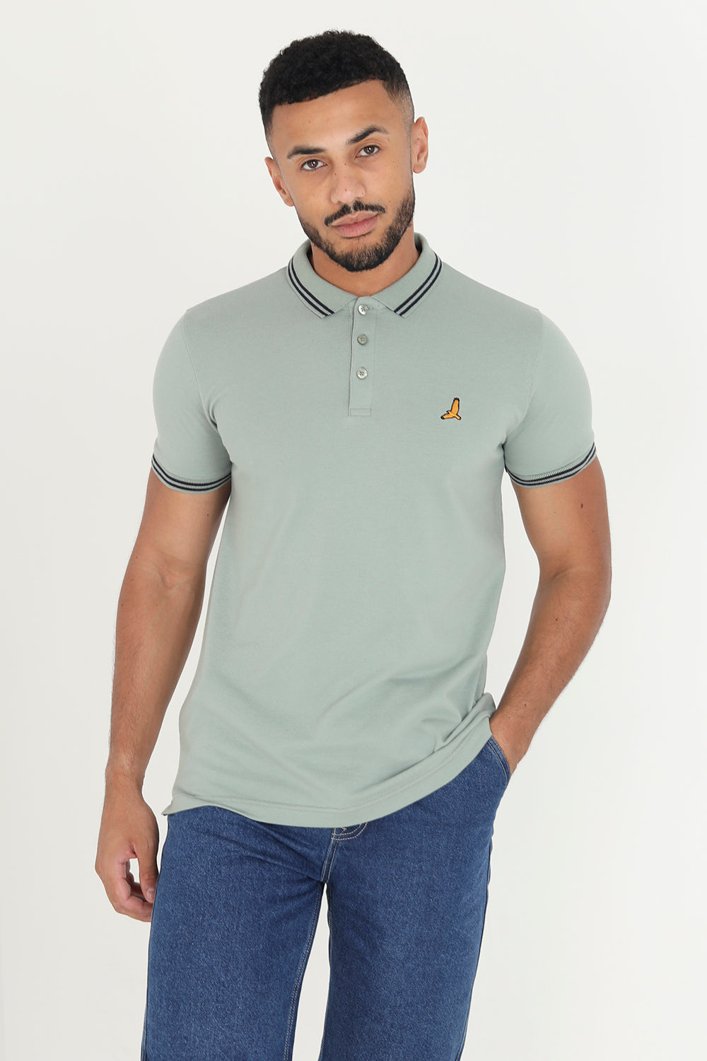 Brave Soul Mint Short Sleeve Pique Polo Shirt With Contrast Tipping - Mint Image 1