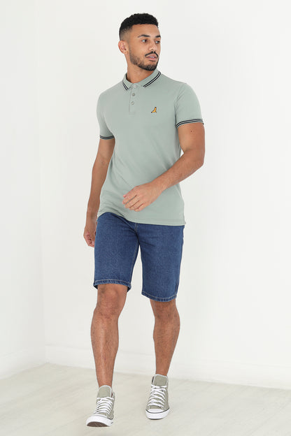 Brave Soul Mint Short Sleeve Pique Polo Shirt With Contrast Tipping - Mint Image 3