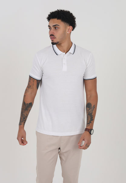 Brave Soul White Short Sleeve Pique Polo Shirt With Contrast Tipping - White Image 1