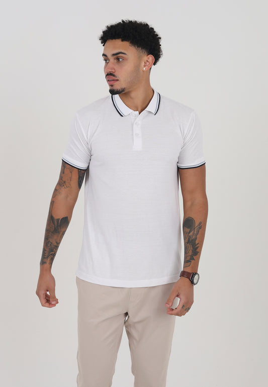 Brave Soul White Short Sleeve Pique Polo Shirt With Contrast Tipping - White Image 1