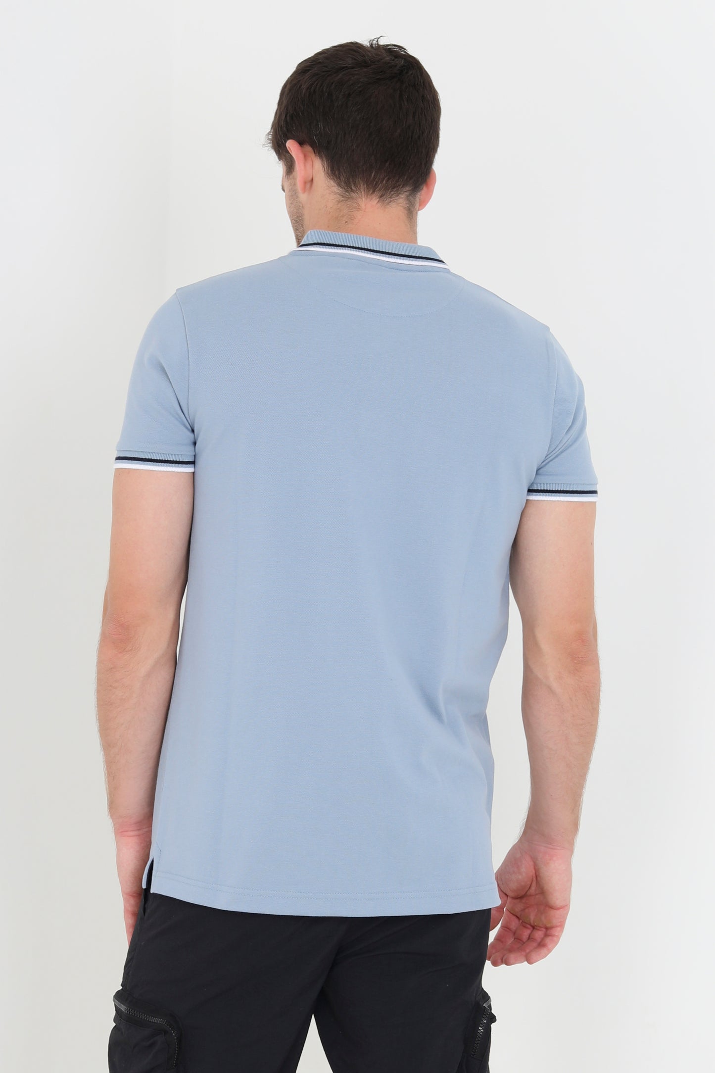 Brave Soul Blue Short Sleeve Pique Polo Shirt With Contrast Tipping - Blue Image 2