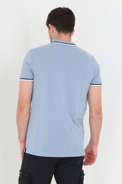 Brave Soul Blue Short Sleeve Pique Polo Shirt With Contrast Tipping - Blue Image 2