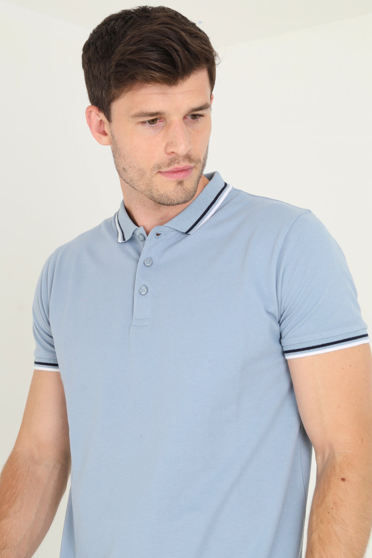 Brave Soul Blue Short Sleeve Pique Polo Shirt With Contrast Tipping - Blue Image 3