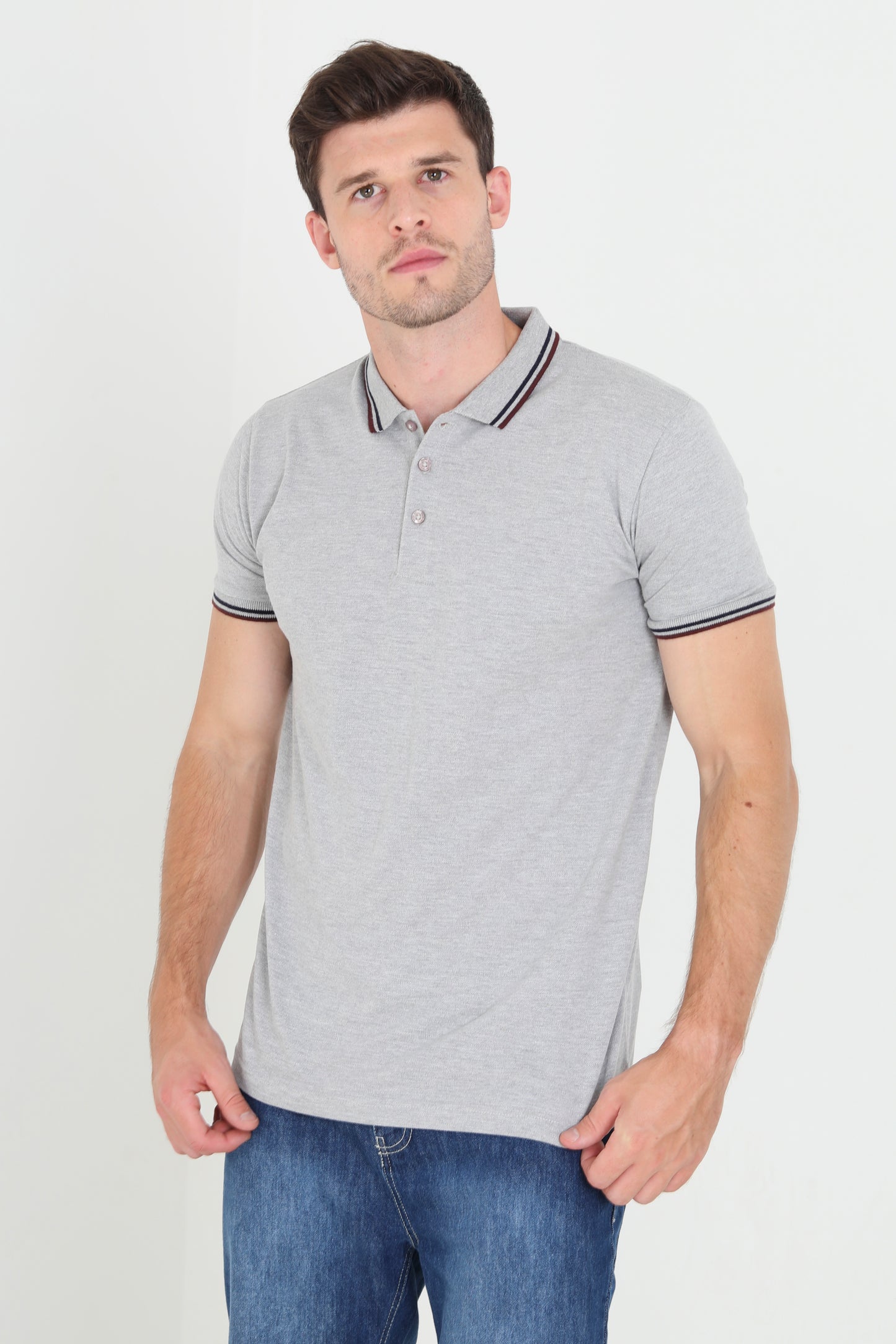 Brave Soul Light Grey Short Sleeve Pique Polo Shirt With Contrast Tipping - Light Grey Image 1