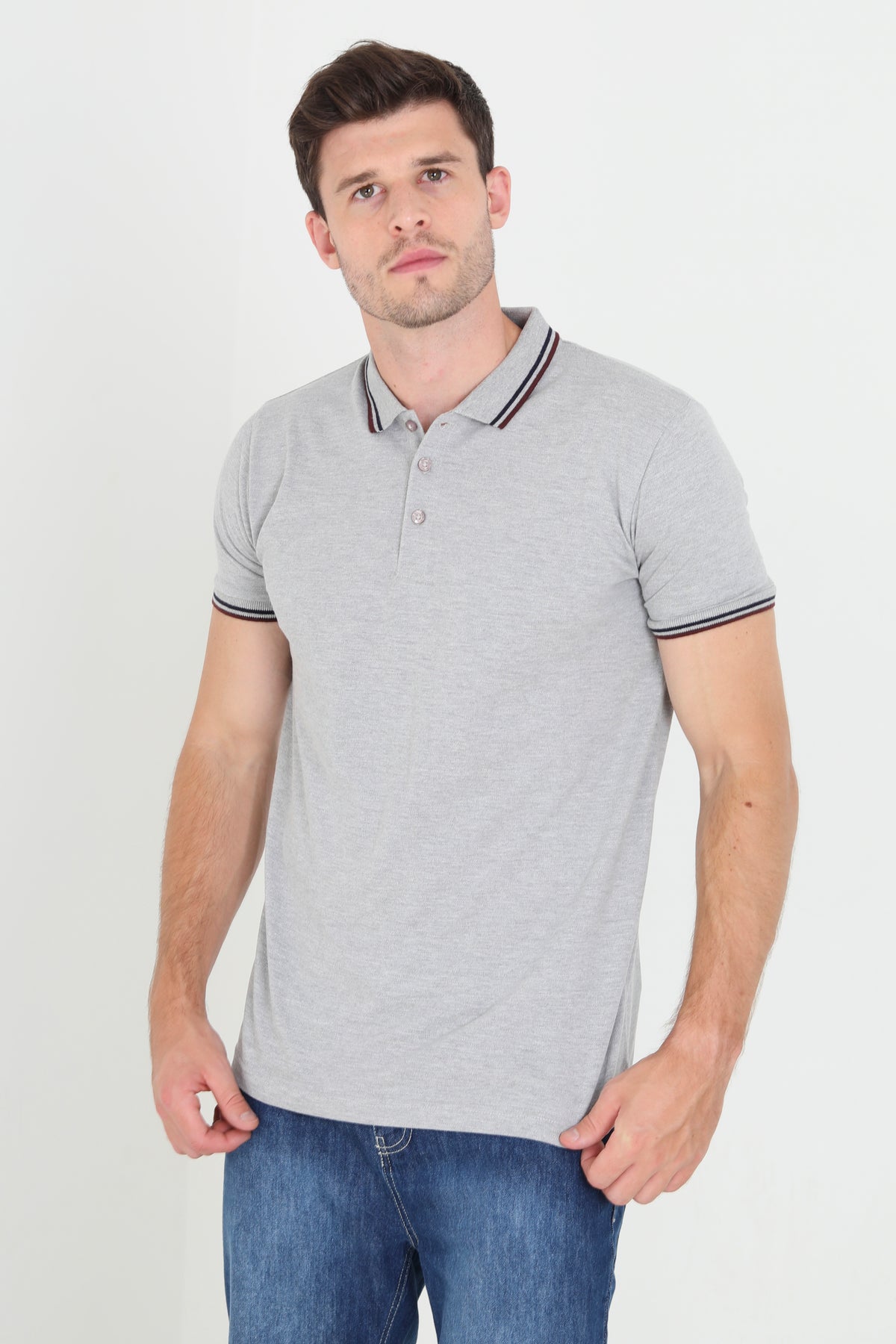 Brave Soul Light Grey Short Sleeve Pique Polo Shirt With Contrast Tipping - Light Grey Image 1