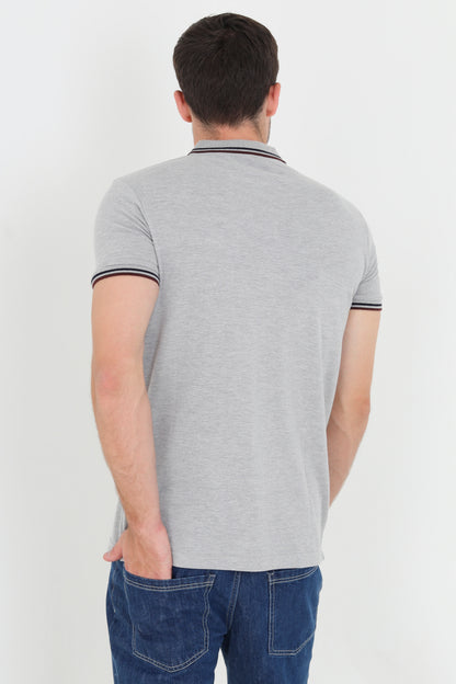 Brave Soul Light Grey Short Sleeve Pique Polo Shirt With Contrast Tipping - Light Grey Image 2