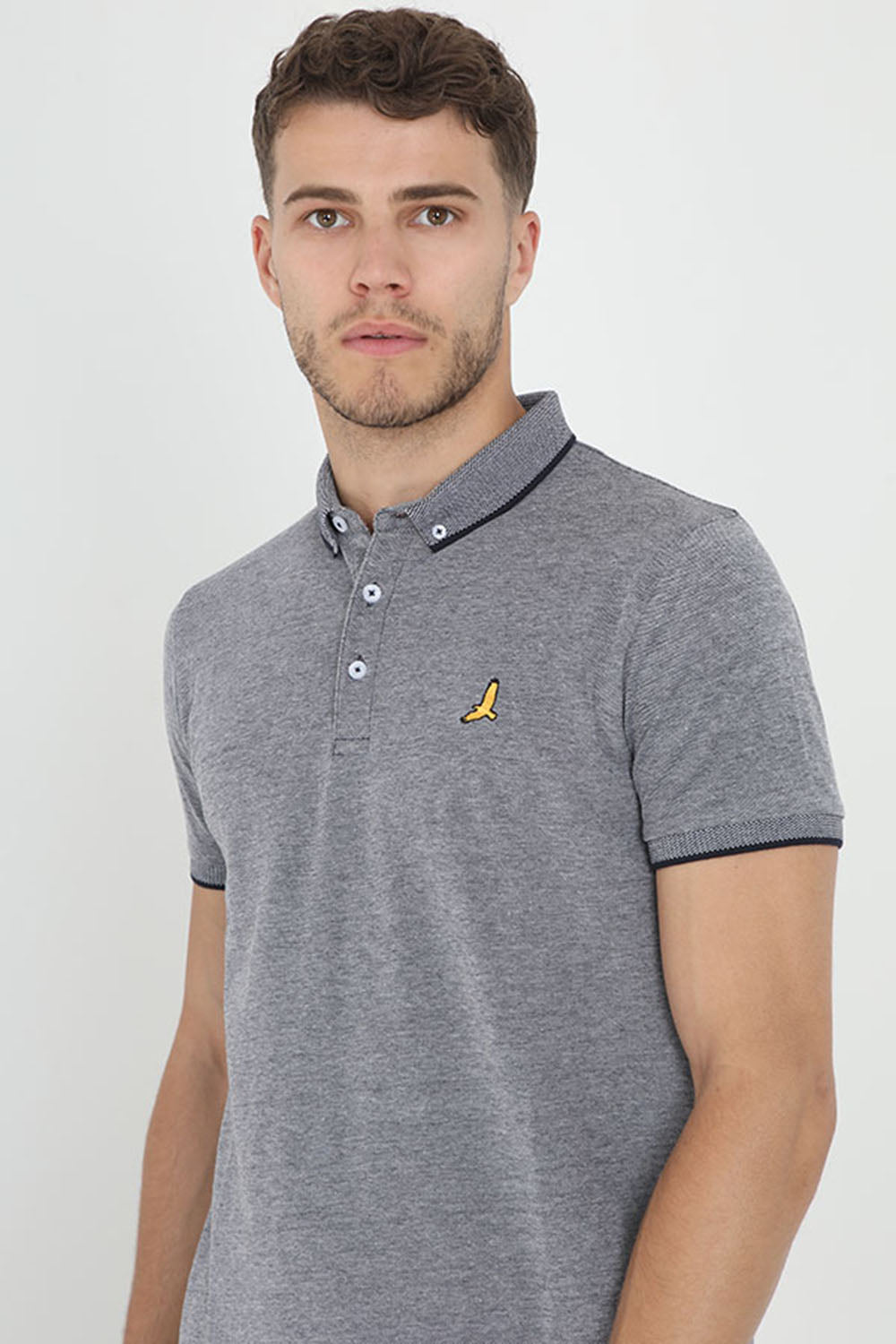 Brave Soul Black Short Sleeve Jacquard Trim Polo Shirt - Black Image 3