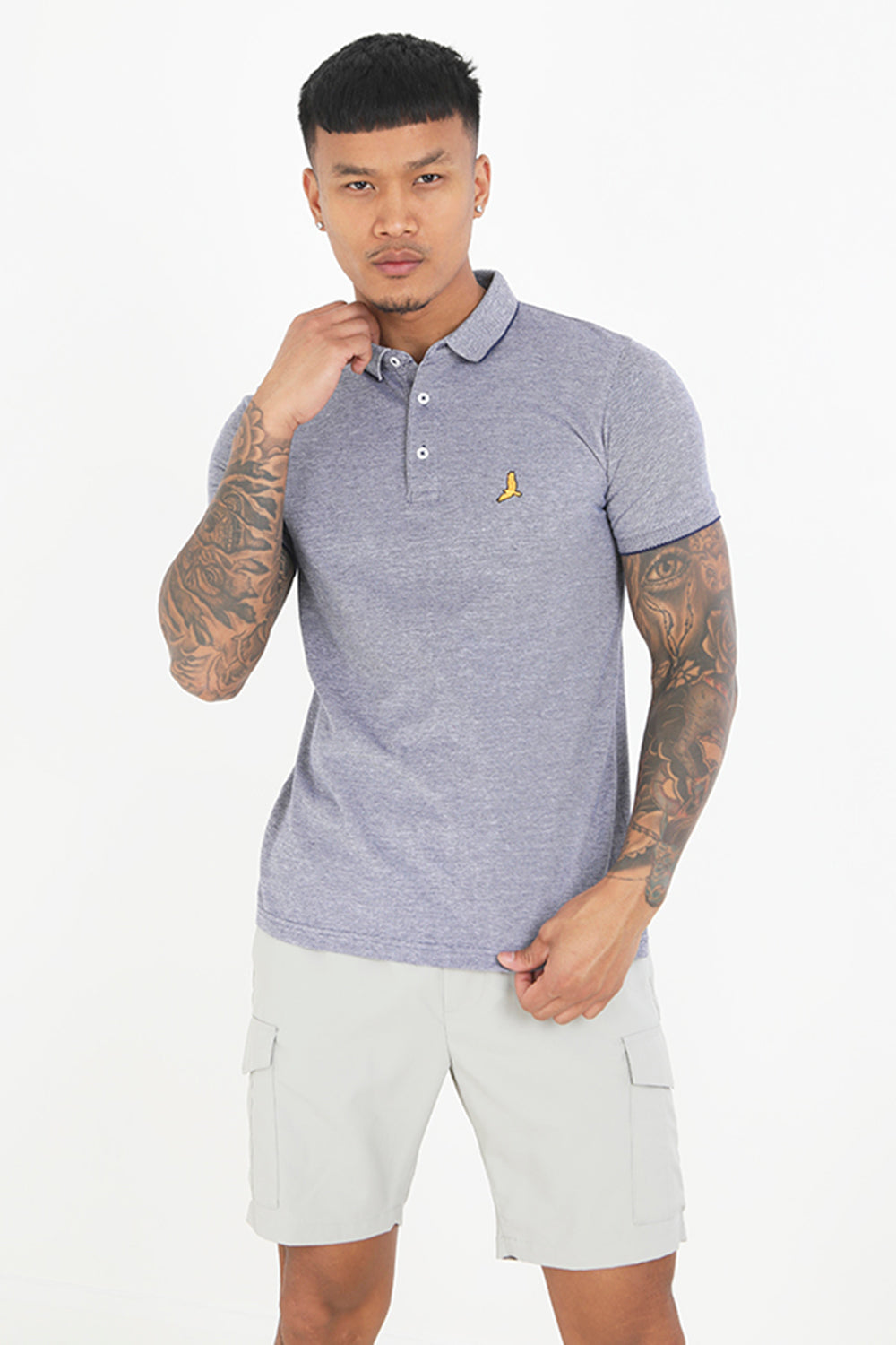 Brave Soul Blue Short Sleeve Jacquard Trim Polo Shirt - Blue Image 1