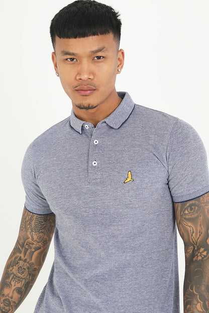 Brave Soul Blue Short Sleeve Jacquard Trim Polo Shirt - Blue Image 2