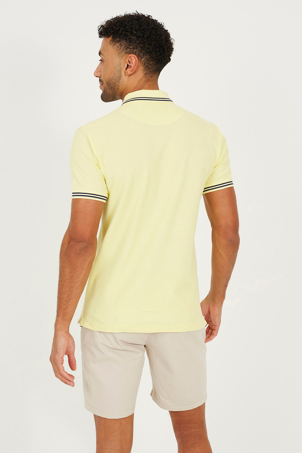 Brave Soul Yellow Cotton Polo Shirt with Contrast Colour Stripe - Yellow Image 2