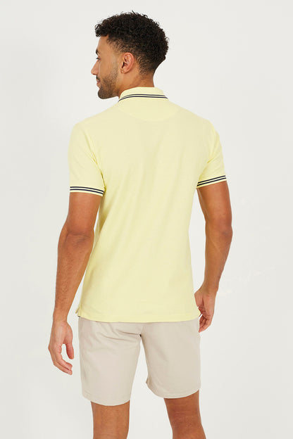 Brave Soul Yellow Cotton Polo Shirt with Contrast Colour Stripe - Yellow Image 2