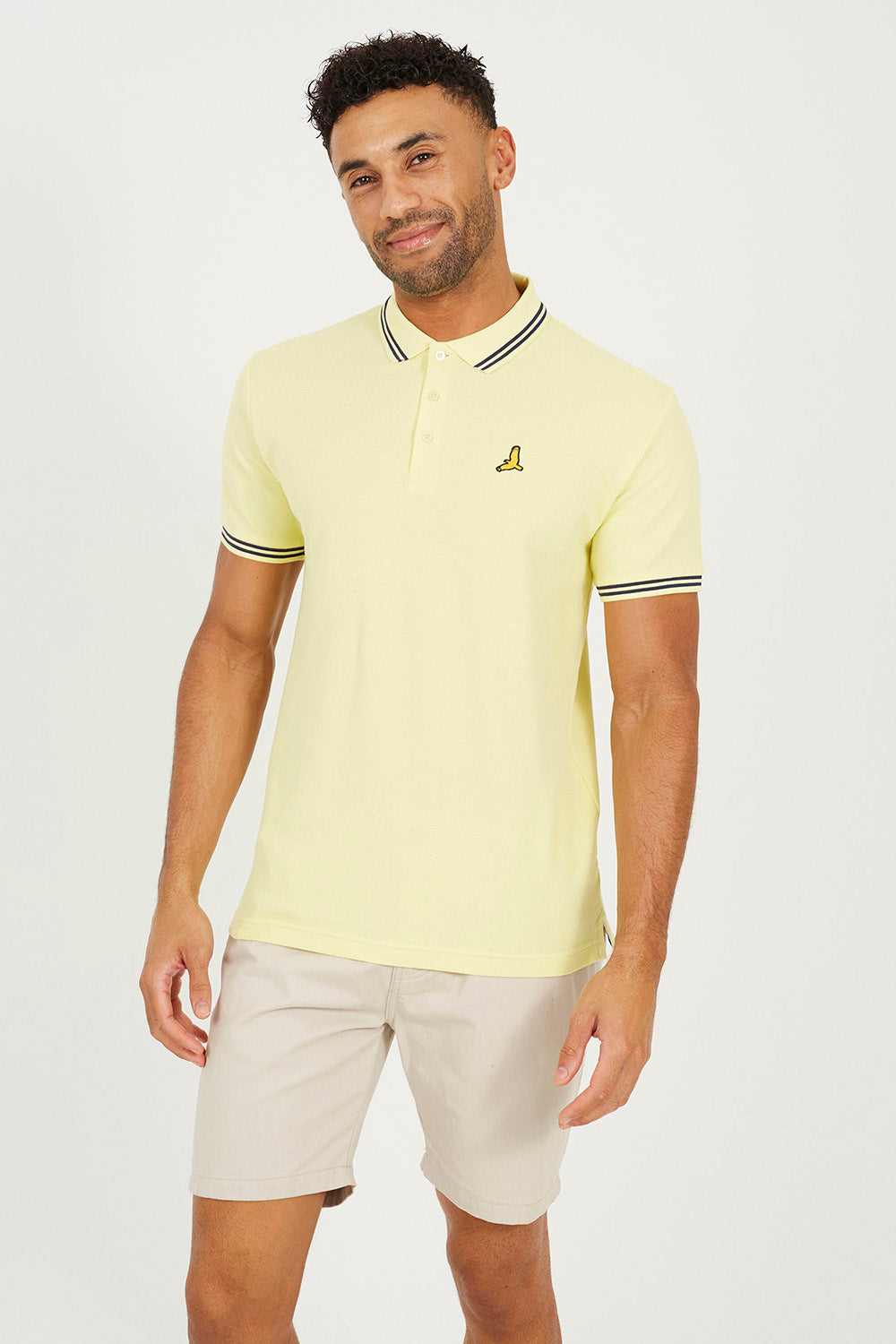 Brave Soul Yellow Cotton Polo Shirt with Contrast Colour Stripe - Yellow Image 1