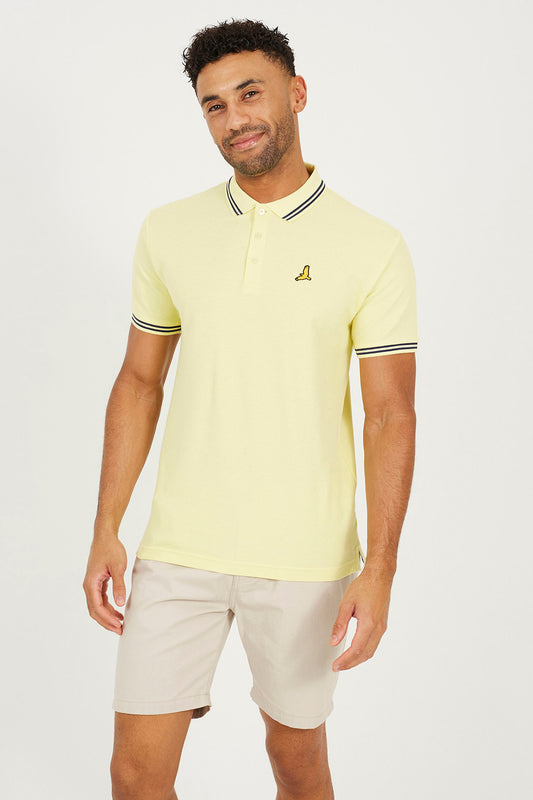 Brave Soul Yellow Cotton Polo Shirt with Contrast Colour Stripe - Yellow Image 1
