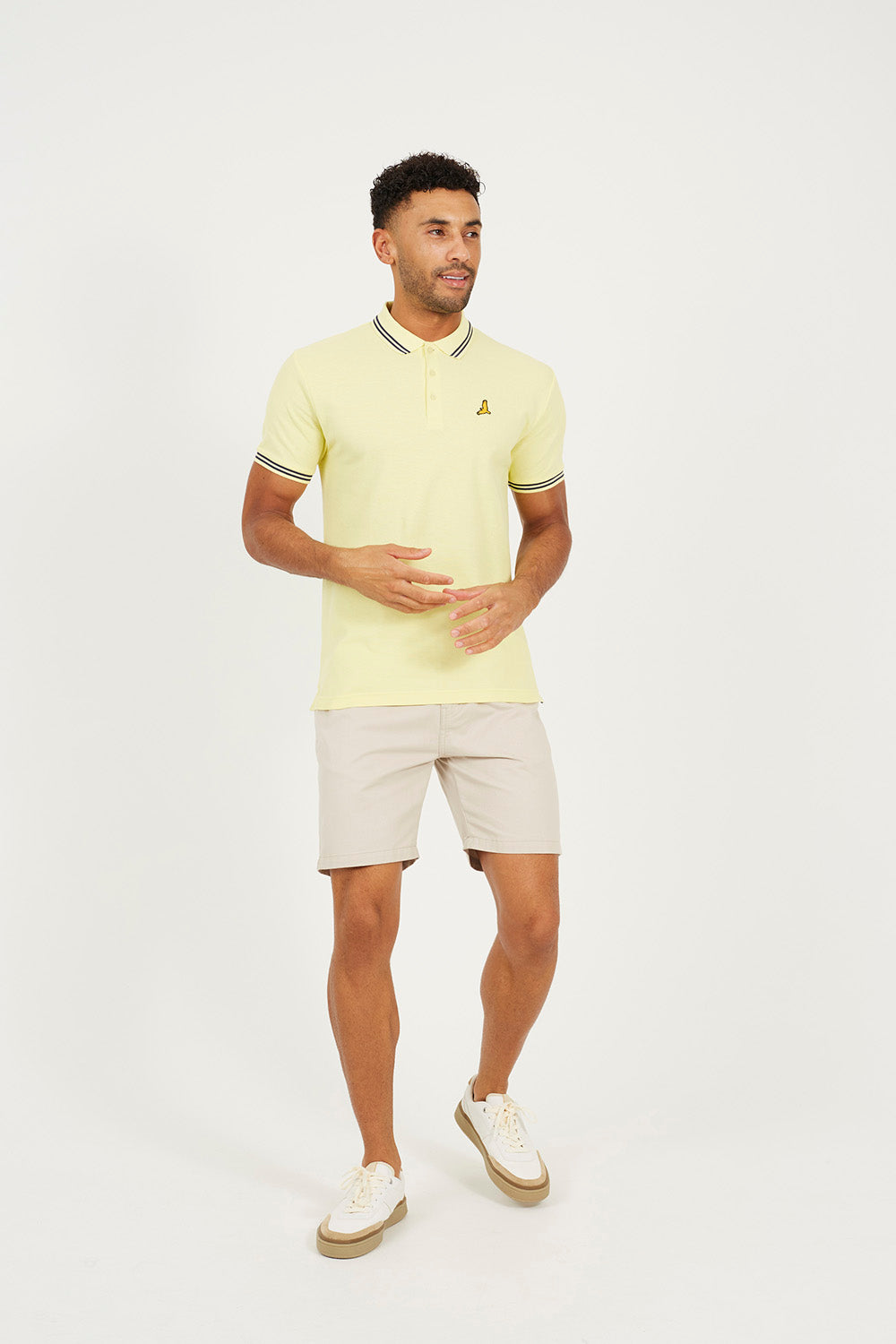 Brave Soul Yellow Cotton Polo Shirt with Contrast Colour Stripe - Yellow Image 3