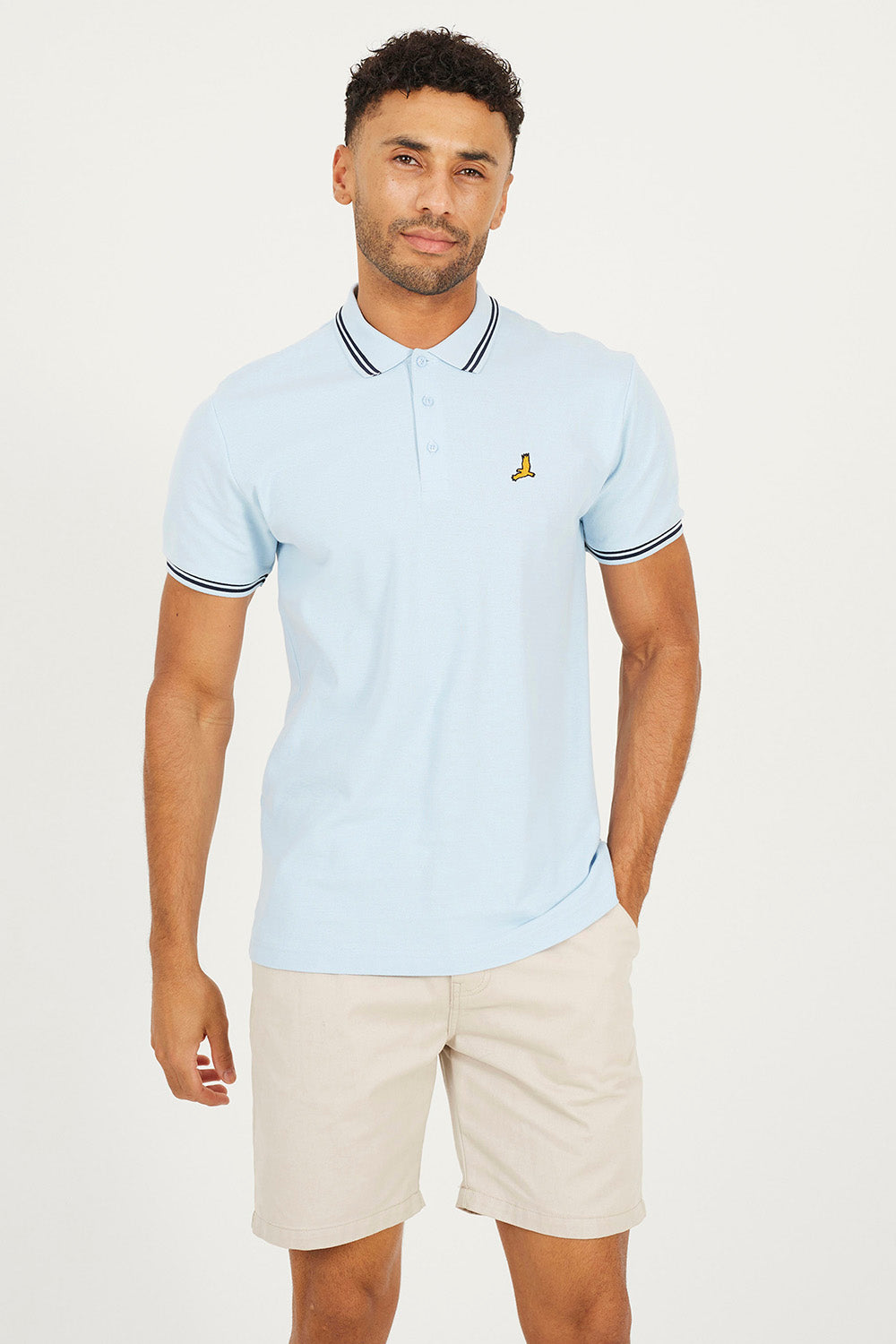 Brave Soul Blue Cotton Polo Shirt with Contrast Colour Stripe - Blue Image 1