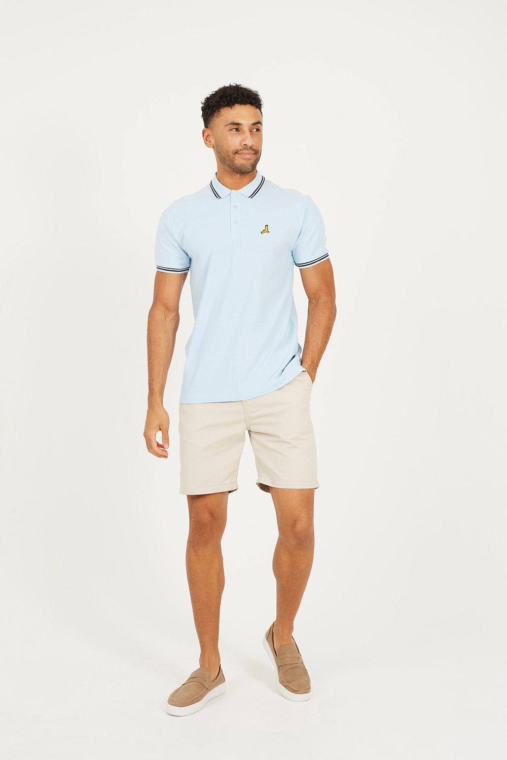 Brave Soul Blue Cotton Polo Shirt with Contrast Colour Stripe - Blue Image 3