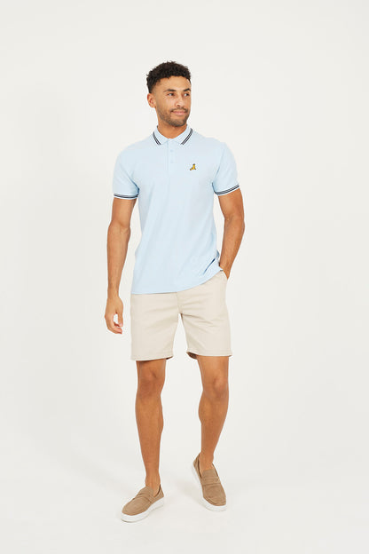 Brave Soul Blue Cotton Polo Shirt with Contrast Colour Stripe - Blue Image 3