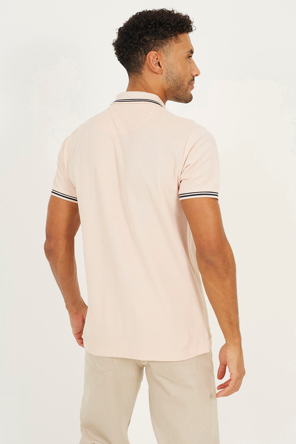 Brave Soul Pink Cotton Polo Shirt with Contrast Colour Stripe - Pink Image 2