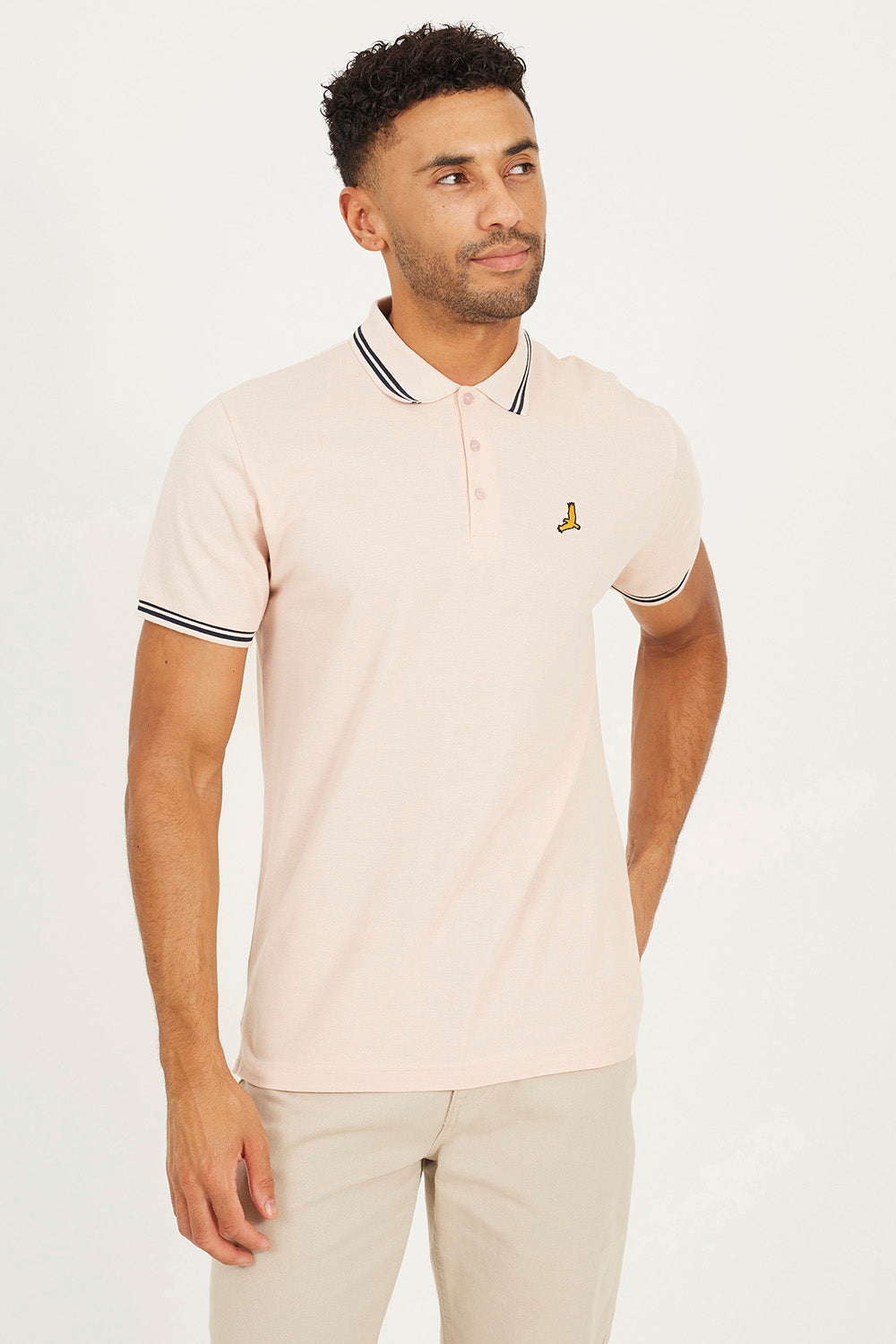 Brave Soul Pink Cotton Polo Shirt with Contrast Colour Stripe - Pink Image 1
